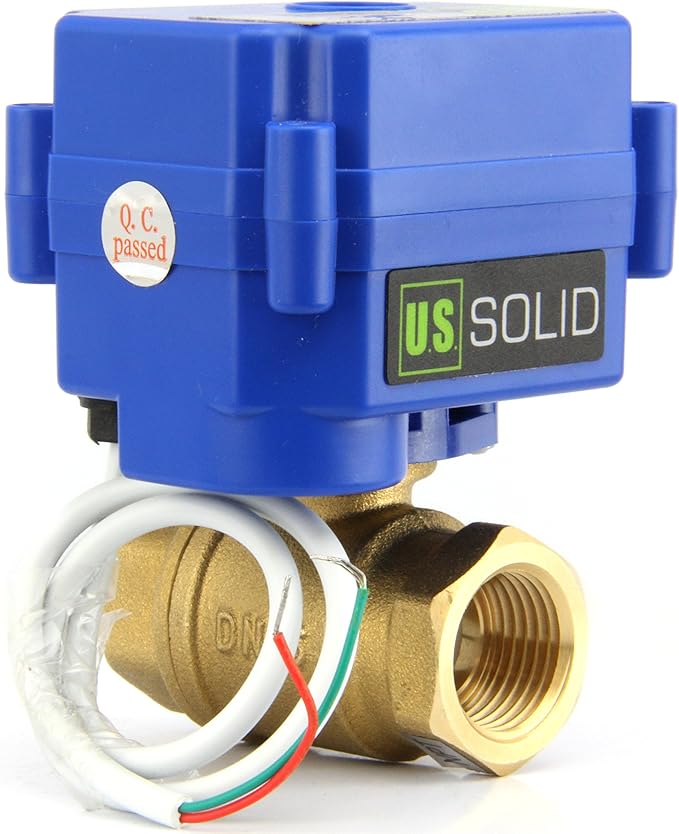 U.S. Solid Motorized Ball Valve- 3/4" Brass Ball Valve with Standard Port, 9-24V AC/DC and 2 Wire Auto Return Setup