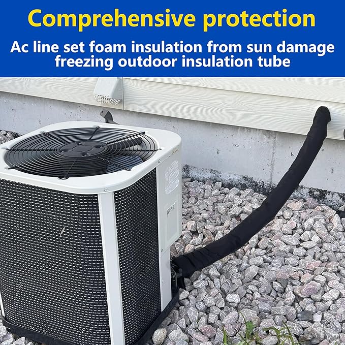 3-Layer Zipper HVAC Copper Pipe Insulation Cover,72x10.2 in 600D Oxford AC Pipe Insulation Covers for Outside,Flexible Copper Line Insulation Sleeve for Central Air Conditioning Mini Splits