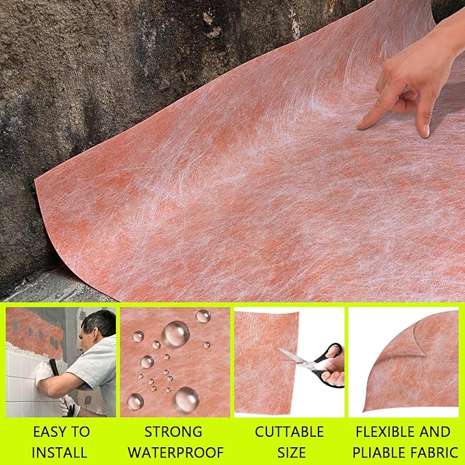 Waterproof Membrane 23.6mils/0.6mm Thickness 3.3x98.4’/ 323 Sq Ft Tile Underlayment Waterproofing Membrane PE Fabric for Shower Walls, Bathroom Floors, Sauna Room, Roof Polyethylene Fabric Roll Roof