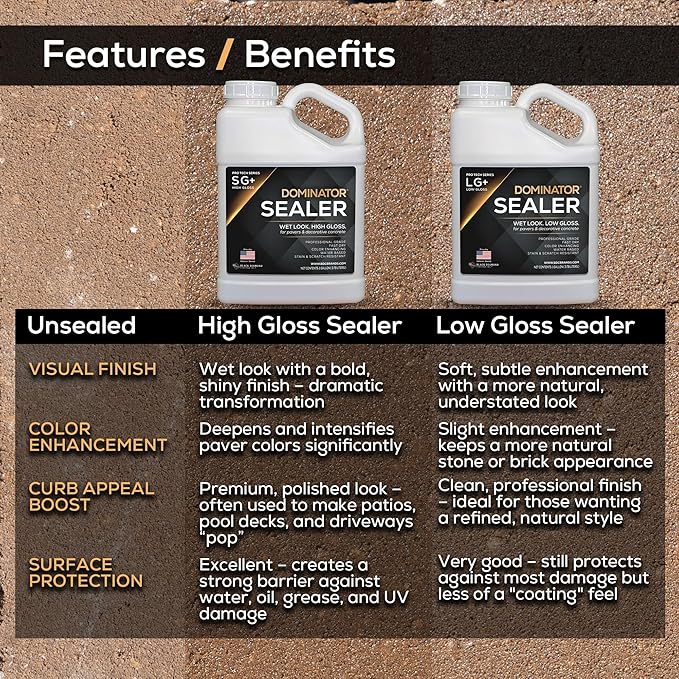 DOMINATOR LG+ Low Gloss Concrete & Paver Sealer 5 Gal | Professional Grade Wet Look, Water-Based Acrylic Sealer | Long-Lasting Protection for Driveways, Patios & Walkways