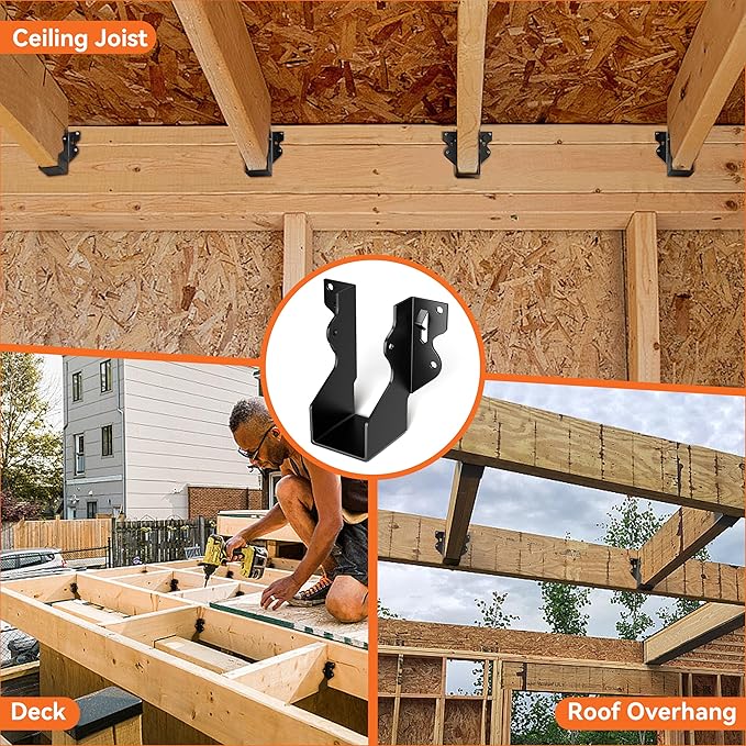 50 Pcs Black 2x4 Joist Hanger,LU24 18 Gauge Double Shear Face Mount Joist Hanger,Hurricane Ties for Rafters Tie Brackets Great for Floor Deck and Ceiling Joists