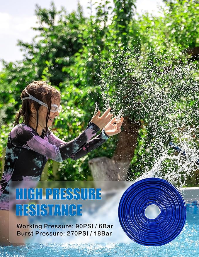 ZYfire Pool Backwash Hose with 2 Clamps - 2" x 50 FT PVC Lay Flat Discharge Hose Heavy Duty Reinforced Pool Hose Weather and Burst Resistant for Pool Drain, Sump Pump, Pool Filter