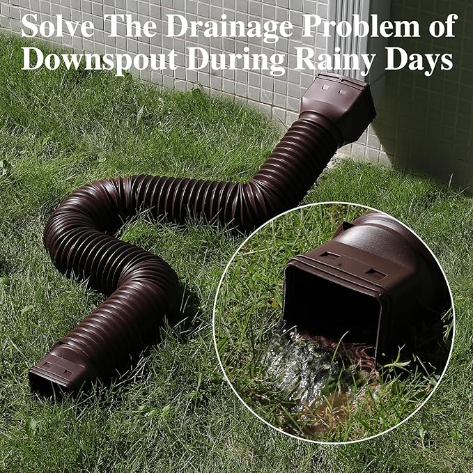Flexible Gutter Downspout Extensions, Connectable Downspout Extender with 58"+ 67" Extendable Pipe, Thickened Down spout Drain Extension for Rainwater Drainage(2 Pack, Brown)