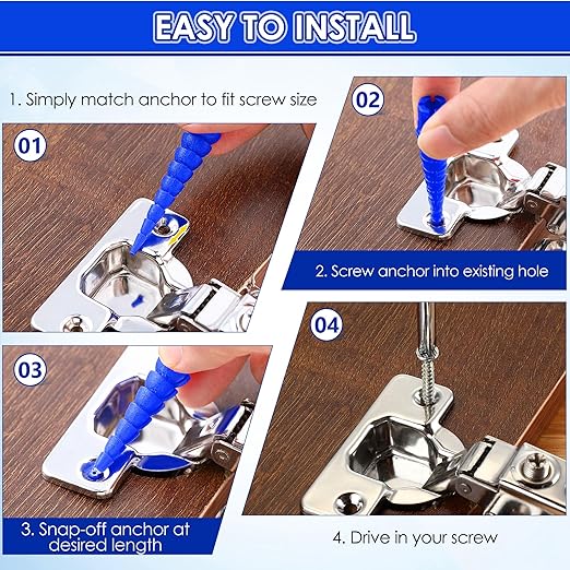 10 Pcs Wood Anchor, Stripped Screw Hole Repair Kit for Wood, Door, Fixing Stripped Screw Holes, Fits Wood Screws Sizes #2 to #16(Blue)