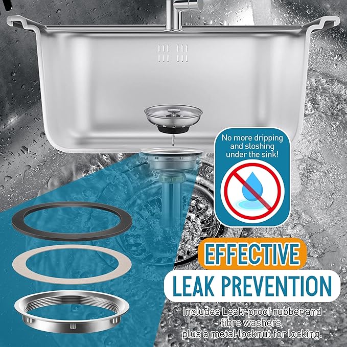 9 Pack Sink Strainer Nut and Washer Set, With 1 Metal Nut, 4 Rubber Washers and 4 Fiber Washers, Leak Proof Design, Minimize Replacements and Extend Sink Strainer, Easy to Install