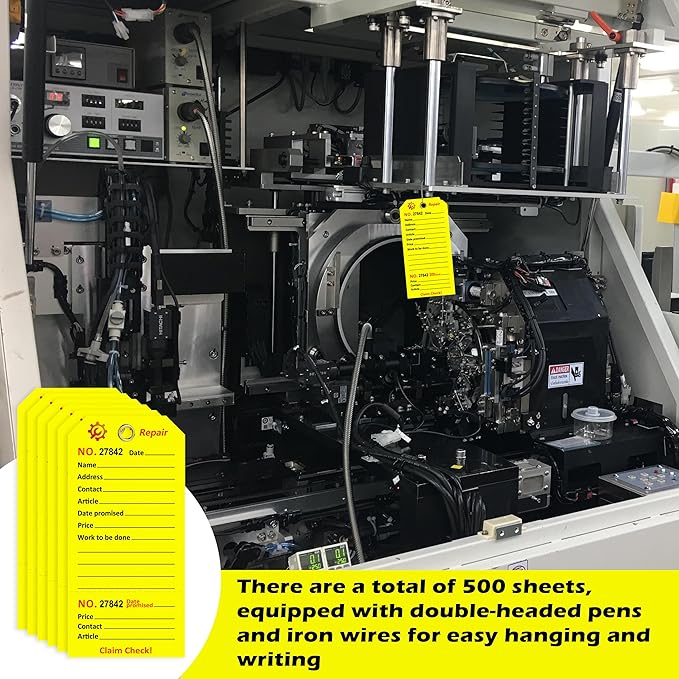 200 Pcs Repair Tags with Hole and Wire Maintenance Service Tags 2.6 x 5.25 Inch Numbered for Machinery & Office Service Tickets Equipment Maintenance Price Notice with Stub Yellow (200)