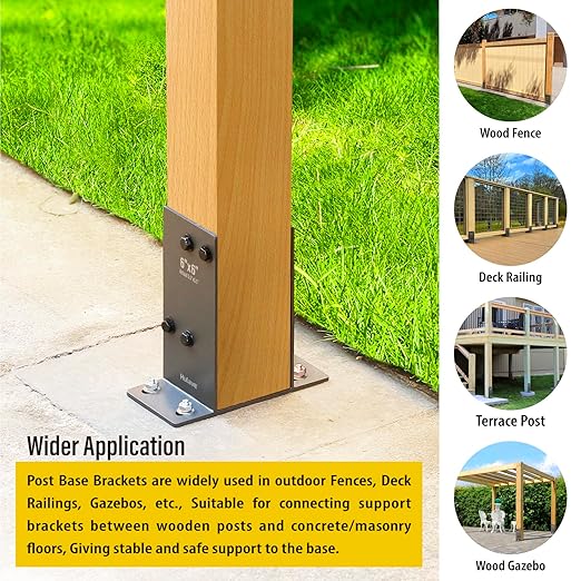 Hulave 2Pack Stainless Steel 6 x 6 (Actual: 5.5" x 5.5") Post Base, Suitable for Terrace Railing, Fence, Gazebo, Porch, etc Concrete Support Anchor Base Post Anchor Bracket (Dark Gray)