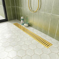 Neodrain 24" Gold Bathroom Linear Shower Drain with Removable Capsule Pattern Grate, 304 Stainless Steel Rectangle Shower Floor Linear Drain- Adjustable Leveling Feet,Hair Strainer, CUPC Certified