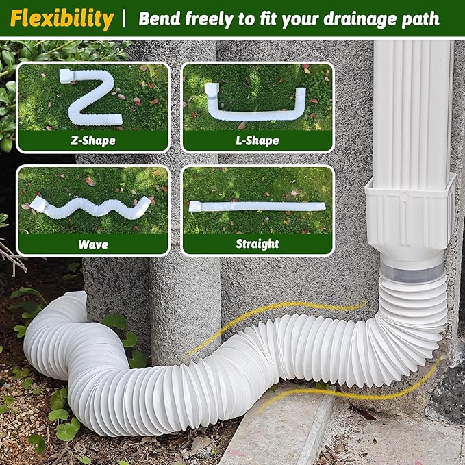 2 Pack Rain Gutter Downspout Extensions 60" with Filter, Corrugated Flexible Gutter Pipe, Downspout Diverter, Down Spout Drain Extension, Extendable from 20" to 60", Screws for Included, White