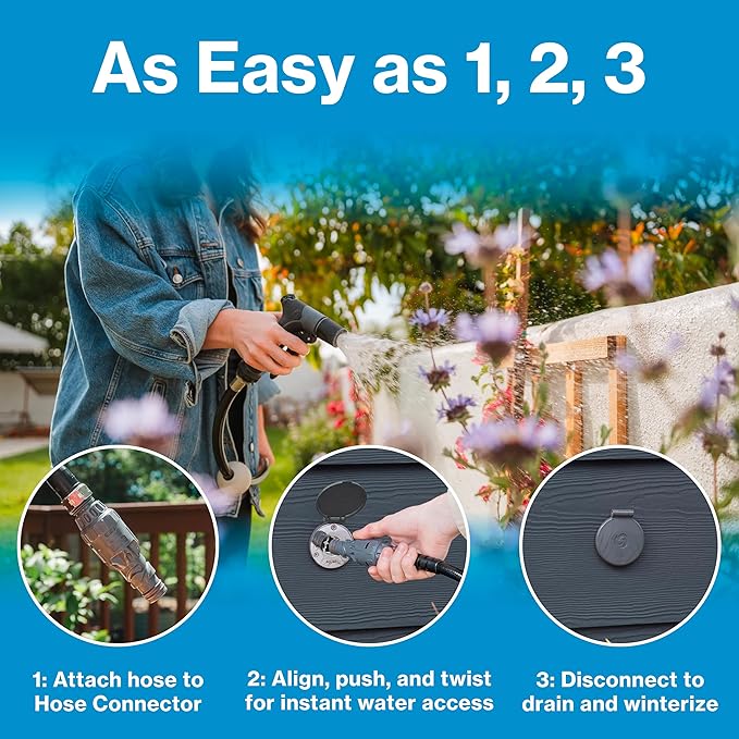 Aquor House Hydrant V1+ Frost Free Outdoor Faucet, Anti Siphon Valve with Quick Connect, Frost Proof Flush Wall Hose Bib, 10 inch Stem, 11-3/4 inch Install Depth, Slate Gray