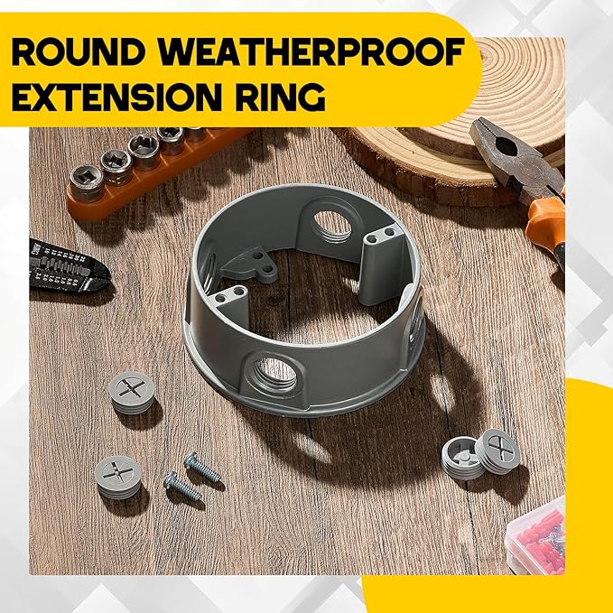 Juexica 2 Pcs 1/2-inch 4 Hole 4 Inch Round Sealproof Electrical Boxes Extenders Round Weatherproof Extension Junction Box Extender Ring 16. 5 Cu. in. Capacity(Gray)