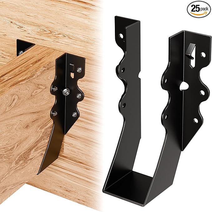 25 Pcs Black 2x6 Joist Hangers for Wood, Rafter Brackets, face Mount 2x6 Joist Hangers, Hurricane Ties Brackets for Shed/Barn/Coop/Porch/Truss, Structurally Sound and Aesthetically Pleasing