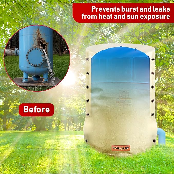 Redford Supply Co. Cold Snap (5°F) Round Pressure Tank Cover Insulation, 3-Way Round, 12"Diameter x 14"H, Water Well Tank Covers Insulated, Well Pump Cover Insulated Freeze Proof for Winter (Beige)