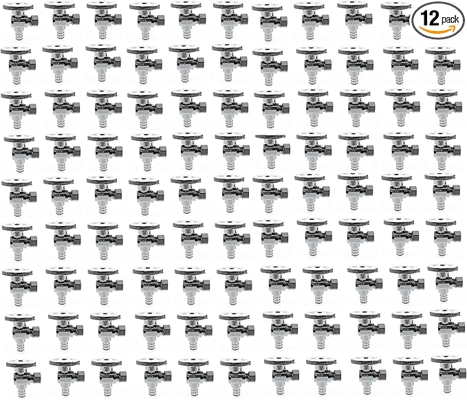 (100-PCS) EZ-Fluid Pex-B Valve 3/8"OD Comp x 1/2"Pex Fittings 1/4Turn LF Brass Angle Stop Valve Water Shut Off Ball Valve Barb Crimp Ring Fits F1807 Pex Tubing Pipe,Used as Faucet Valves,Toilet Valve