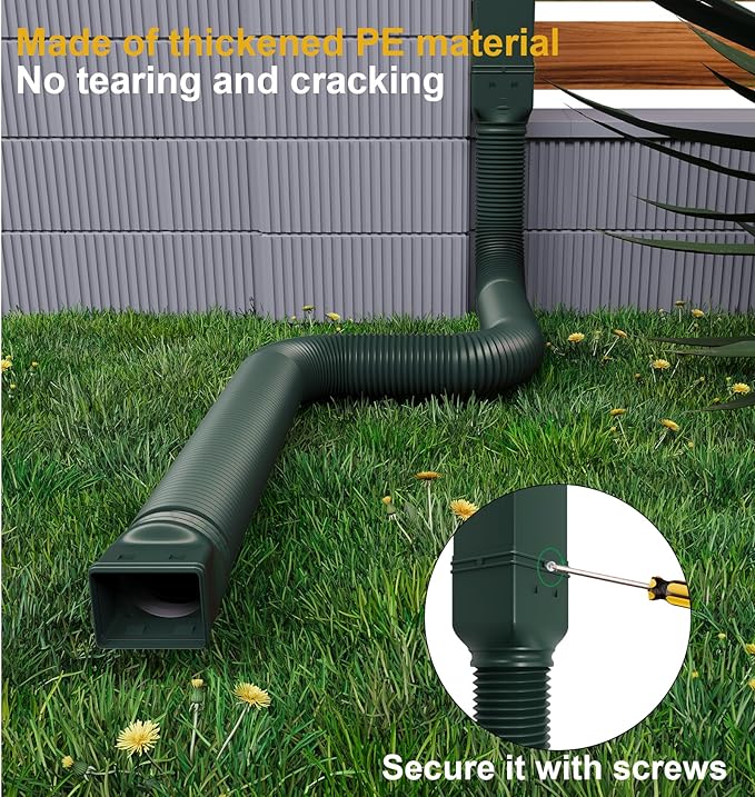 Rain Gutter Downspout Extensions, Downspout Extender for Rainwater Drainage Flexible, Down Spout Drain Extension Pipe and Extendable from 21 to 66 Inches (3 Pack, Green)
