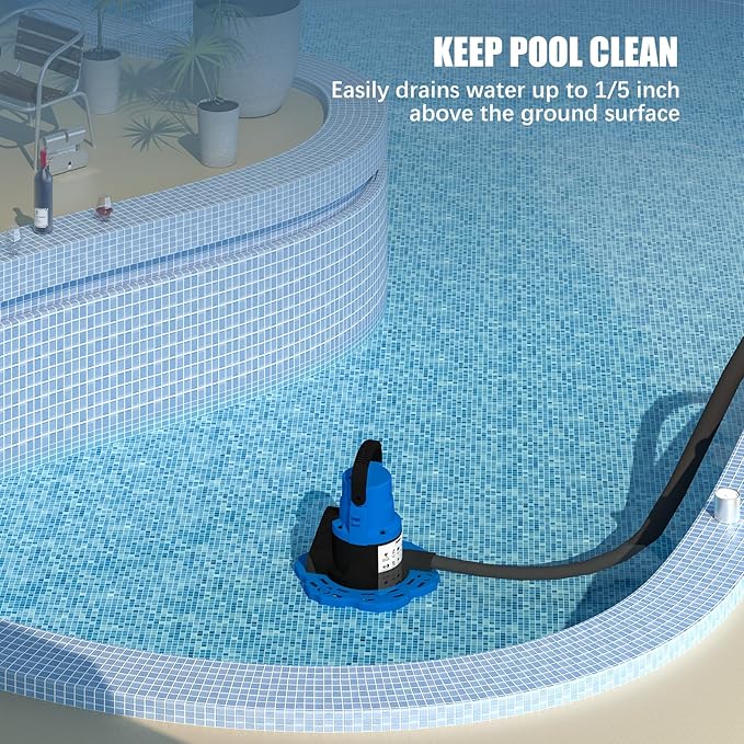 1 HP Automatic Swimming Pool Cover Pump, 5000 GPH 115V Submersible Pump with 3/4” Check Valve Adapter & 26ft Power Cord, Water Removal for Pool, Hot Tubs, Rooftops, Water Beds and more