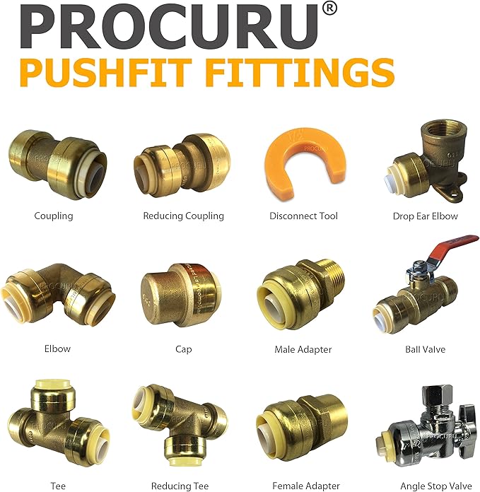 PROCURU 2-Pack 1-Inch PushFit Forged Brass Ball Valve, Push-to-Connect Full Port, Heavy Duty Valve for Copper, PEX, CPVC, Certified Safe (8X8316-2P)
