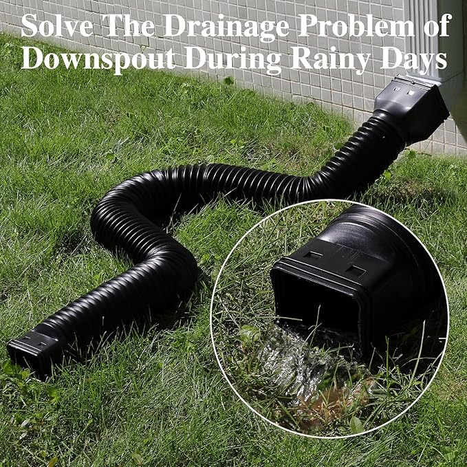 1 Pack Flexible Gutter Downspout Extensions Extendable from 21" to 67", Downspout Extender Comes with Adapters, Thickened Down spout Drain Extension for Rainwater Drainage(Black)