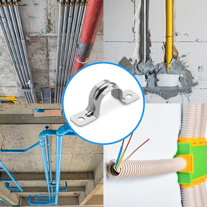 OhLectric Pipe Support Strap - Steel Pipe Strap with 2 Holes - Heavy-Duty 1-1/2 inch U Bracket - Zinc Coated Tension Tube Clip - Pipe Clamp for EMT Conduits – (100 Pack)