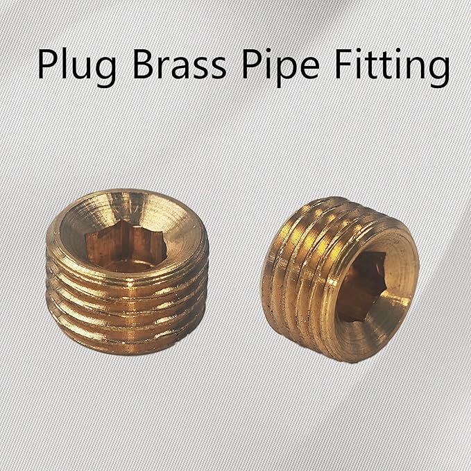 12PCS 1/4" NPT Male Plug Fitting Set, Brass Hex Counter Sunk Plugs, Internal Hex Socket Thread Pipe Plug for Closing the End of Pipe
