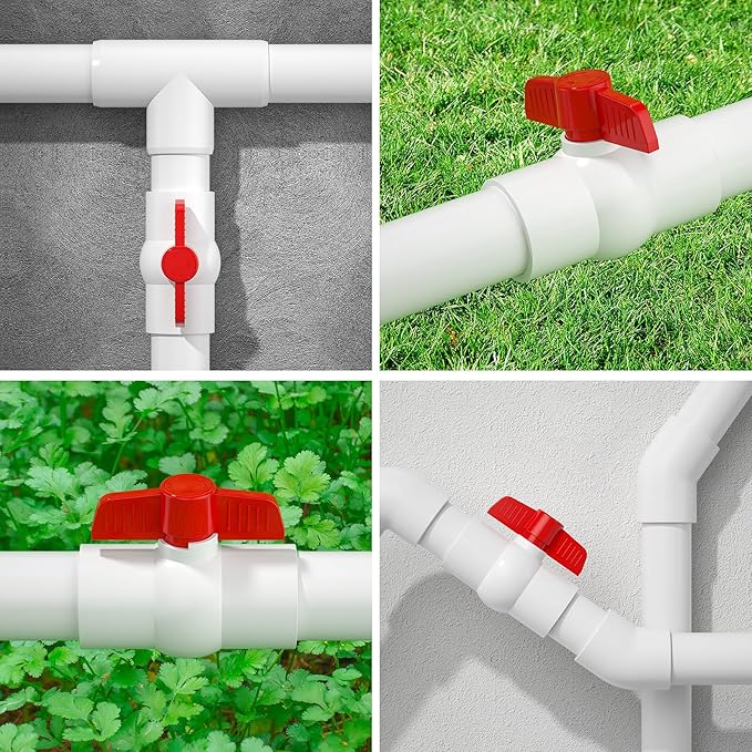 2PCS 2" PVC Ball Valve, SCH40 Slip PVC Water Pipe Valve with Easy Turn Red T-Handle, Shut-Off PVC Ball Valve Socket for Swimming Pool, Sprinkler Lines, Outdoor Plumbing & Irrigation System