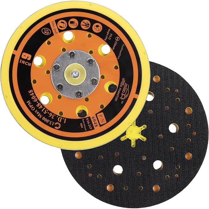 6 inch with 48 Holes Hook and Loop Backing Pad for Air Sander Polisher, 5/16"-24 Thread Max 13000RPM, Pack of 1