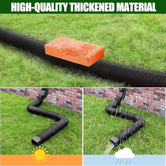 2 Pack Rain Gutter Downspout Extensions, Upgraded Flexible Drain Down Spout Extender for Rain Water Drainage, Each Extendable from 20" to 66", Combine to 10 ft with Connector(Black)