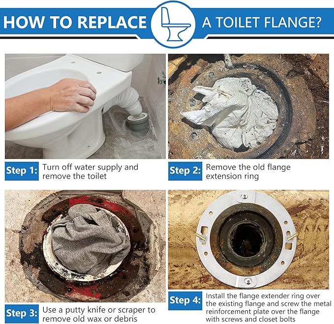 2 Piece Toilet Flange Repair Kit, Toilet Flange Repair Ring with 1/4" x 2-1/4" Closet Bolts, Stainless Steel Split Ring for Cast Iron, PVC or ABS(2 Pack)