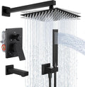 KES Shower System Pressure Balancing Shower Valve with Tub Faucet Spout Set Handheld and 10 Inch Rainfall Shower Head Combo All Metal Matt Black, XB6300-BK