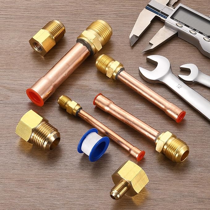 uxcell 2Pcs Brass Pipe Fitting, 3/4 SAE Male Thread x 3/4" OD Flare Connector with Copper Tube for HVAC System Air Conditioner Refrigeration