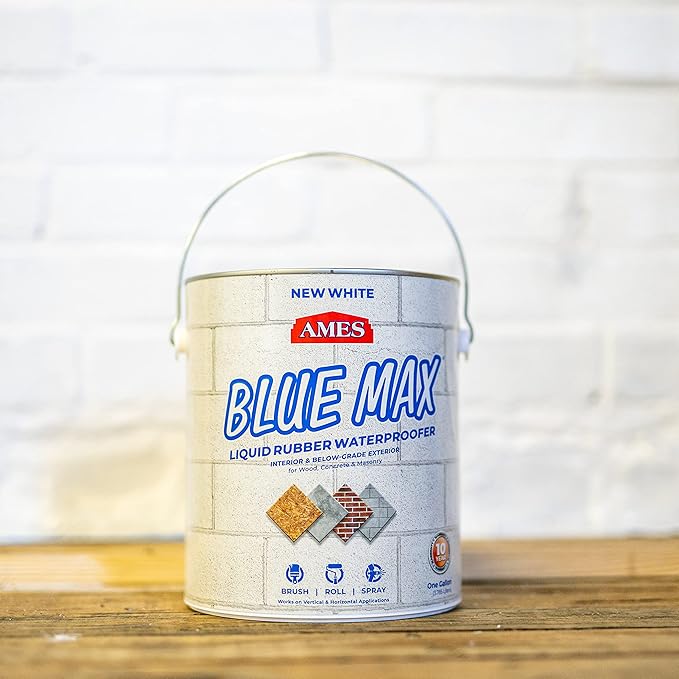 AMES BMX1WRG 1 Gallon Blue Max, White Liquid Rubber Waterproofer,Regular Grade 1 Gallon - for Use in Interior & Below-Grade Exterior - Concrete Sealer, House Paint and More.