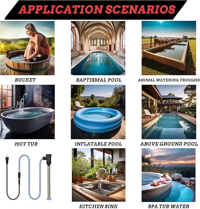 3500W 240V Inflatable Pool 316 Immersion Water Heater with Wifi Timer & Temp Control – Portable Submersible Heater for Spa, Bucket, Above-Ground Pool, Baptismal Pool, Hot Tub & Bathtub