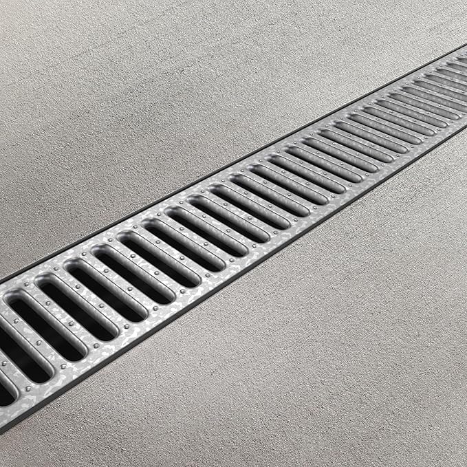 Vodaland - 4 Inch Easy 2 Premium Trench Drain Channel - Galvanized Stamped Steel Grating (5)