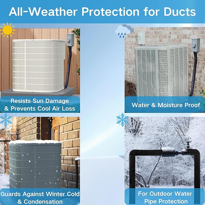 4 Layers HVAC AC Copper Pipe Insulation Cover, 78”x11.8” Oxford AC Pipe Covers, for Outdoor AC Lines, Electrical Cables, Wires, Prevents Freezing, Waterproof ,UV Resistant (Black)