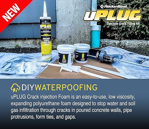 uPlug DIY Foundation Crack Repair Kit (10-FT) – Foam Filler & Injection Sealant for Concrete Walls