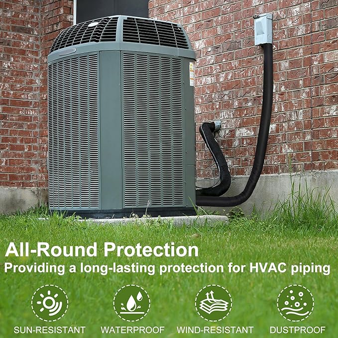HVAC Copper Pipe Insulation Cover, 2Pcs 600D Oxford AC Pipe Insulation Cover Outdoor Flexible Air Conditioner Line Insulation Sleeve for Central Air Conditioning Mini Splits, Black 72x10.2 in