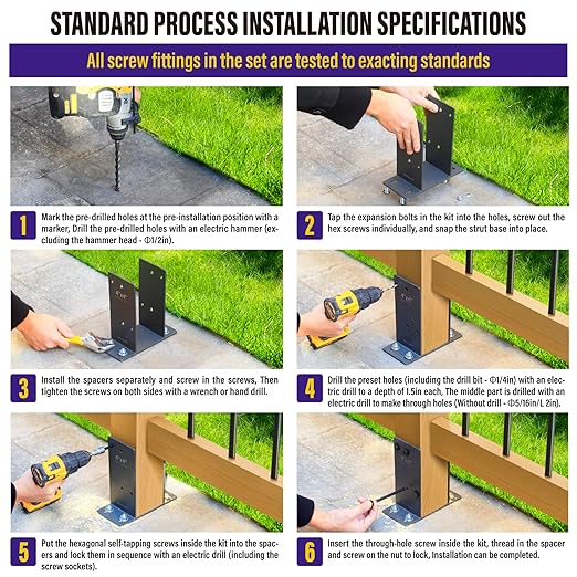 Hulave 8 Pack Stainless Steel 4" x 4" (Actual: 3.5" x 3.5") Post Base, Suitable for Terrace Railing, Fence, Mailbox, Gazebo, Porch, etc Concrete Support Anchor Base Post Anchor Bracket (Dark Gray)