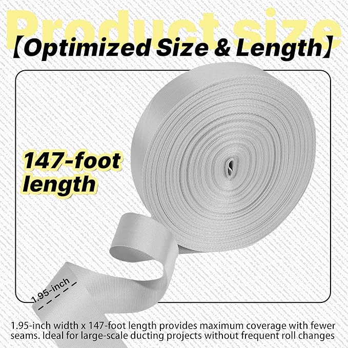 Heavy Duty Duct Strap – 1.95 in x 147 ft Grey Nylon Strapping for HVAC Duct, Durable Wrap Support Band for Building & Home Improvement