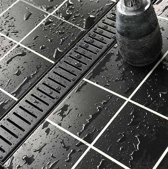 Neodrain 32" Matte Black Bathroom Linear Shower Drain with Removable Capsule Pattern Grate, 304 Stainless Steel Shower Floor Linear Drain- CUPC Certified with Hair Strainer