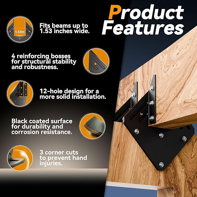 20pcs Black Hurricane Ties for Rafter 13-Gauge Hurricane Straps Fit 2x4, Heavy Duty Rafter Ties Brackets for Roofing Trusses Wood Timber, Joist Hangers Truss Rafter, Hot Dip Galvanized Powder Coating