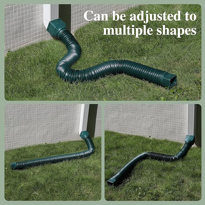 3 Pack Flexible Gutter Downspout Extensions Extendable from 21" to 67", Downspout Extender Comes with Adapters, Thickened Down spout Drain Extension for Rainwater Drainage(Green)