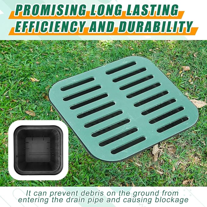Catch Basin with Grate 15 x 15 x 15 Inch Square Large Catch Basin for Drainage with Debris Basket French Drain Without Reserved Hole for Yard, Downspout, Lawn, Municipal Pipeline
