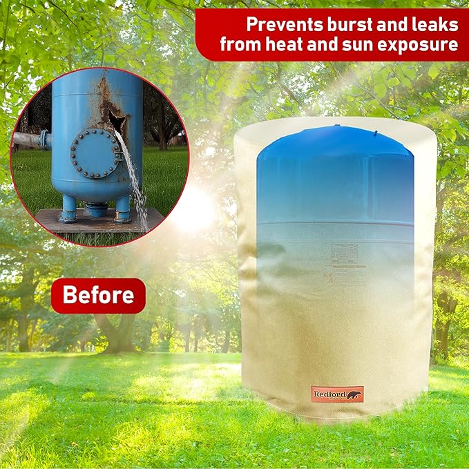 Redford Supply Co. Cold Snap (5°F) Round Pressure Tank Cover Insulation, 24"Diameter x 74"H, Water Well Tank Covers Insulated, Well Pump Cover Insulated Freeze Proof for Winter Outdoor (Beige)