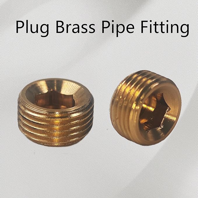 12PCS 3/8" NPT Male Plug Fitting Set, Brass Hex Counter Sunk Plugs, Internal Hex Socket Thread Pipe Plug for Closing the End of Pipe