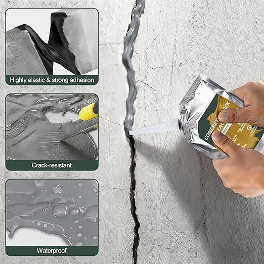 Oriflame Concrete Crack Filler: Self-Leveling Cement Crack Filler - High Elasticity & Weather-Resistant Waterproof Repair Sealant for Driveway/Walkway/Patio/Joint/Outdoor/Indoor - Grey (500ML 2 PCS)