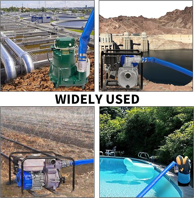 2" x 50ft PVC Lay Flat Discharge Hose With Aluminum Camlock C & E Fittings, Cam Lock Fitting Type F included, Heavy Duty Reinforced Pump Backwash Hose Assembly