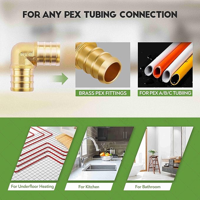 1/2 inch T PEX Tee & 90 Degree Elbow & Straight Coupling 1/2" (pack of 12) Lead-Free Brass Barb Crimp Pipe Fitting/Fittings