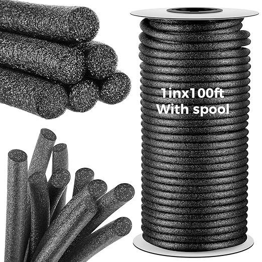 1 Inch x 100 ft Foam Backer Rod for Gaps Joints Concrete Crack Filler Caulk Saver Bulk Foam Backing Rod Concrete Filler Rope for Weather Stripping Door Seal (Black)