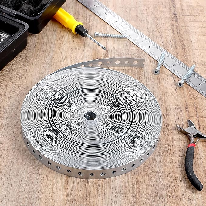 Galvanized Metal Pipe Strap, 100 Feet 24-Gauge Galvanized Hanger Straps, Pipe Hanger Strap Pipe Strap Metal Strap for Pipe Support Hanging and Flexible Trimming with Holes