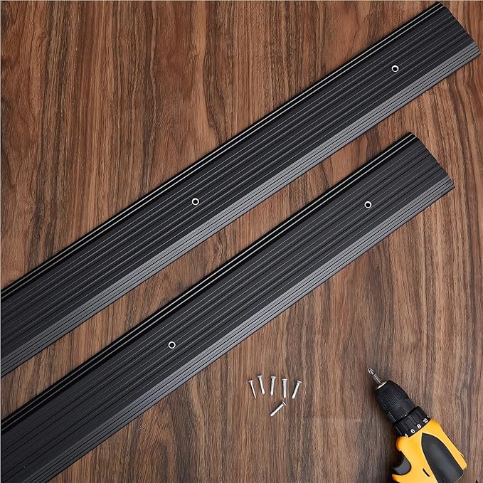 Tandefio 2 Pcs Door Saddle Threshold for Doorway Interior Sturdy Aluminum Commercial Fluted Saddle Door Threshold Durable and Sleek Doorway Entryway Access Draft Protection (4" X 1/2" X 36,Black)